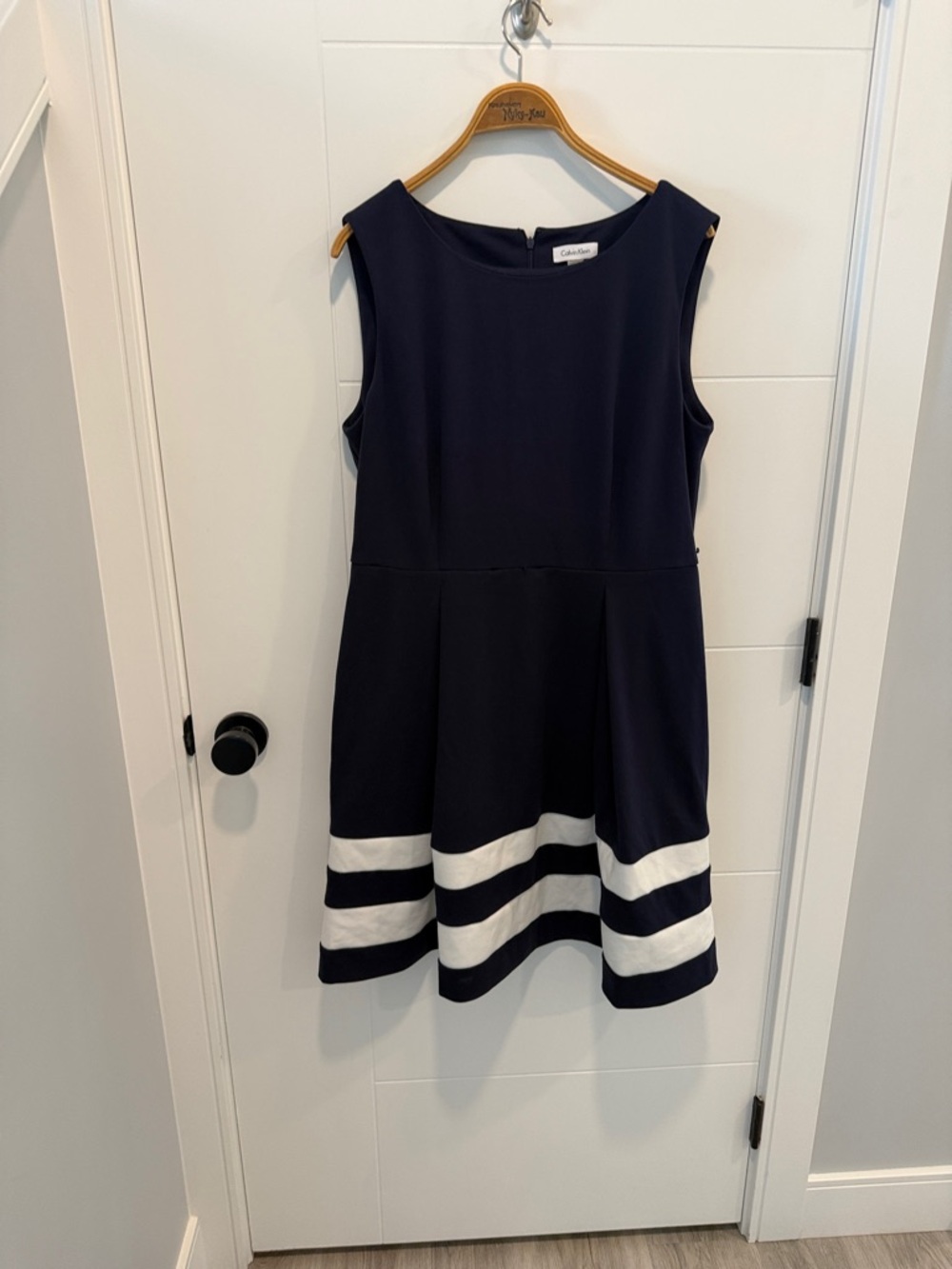 Calvin Klein Navy Dress with White Hem Stripes size 14